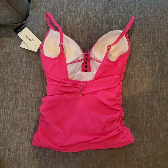 Gottex Tutti Frutti Pink V-Neck Tankini Ruched bikini Bottoms 2 Piece Swimsuit - Picture 11 of 16